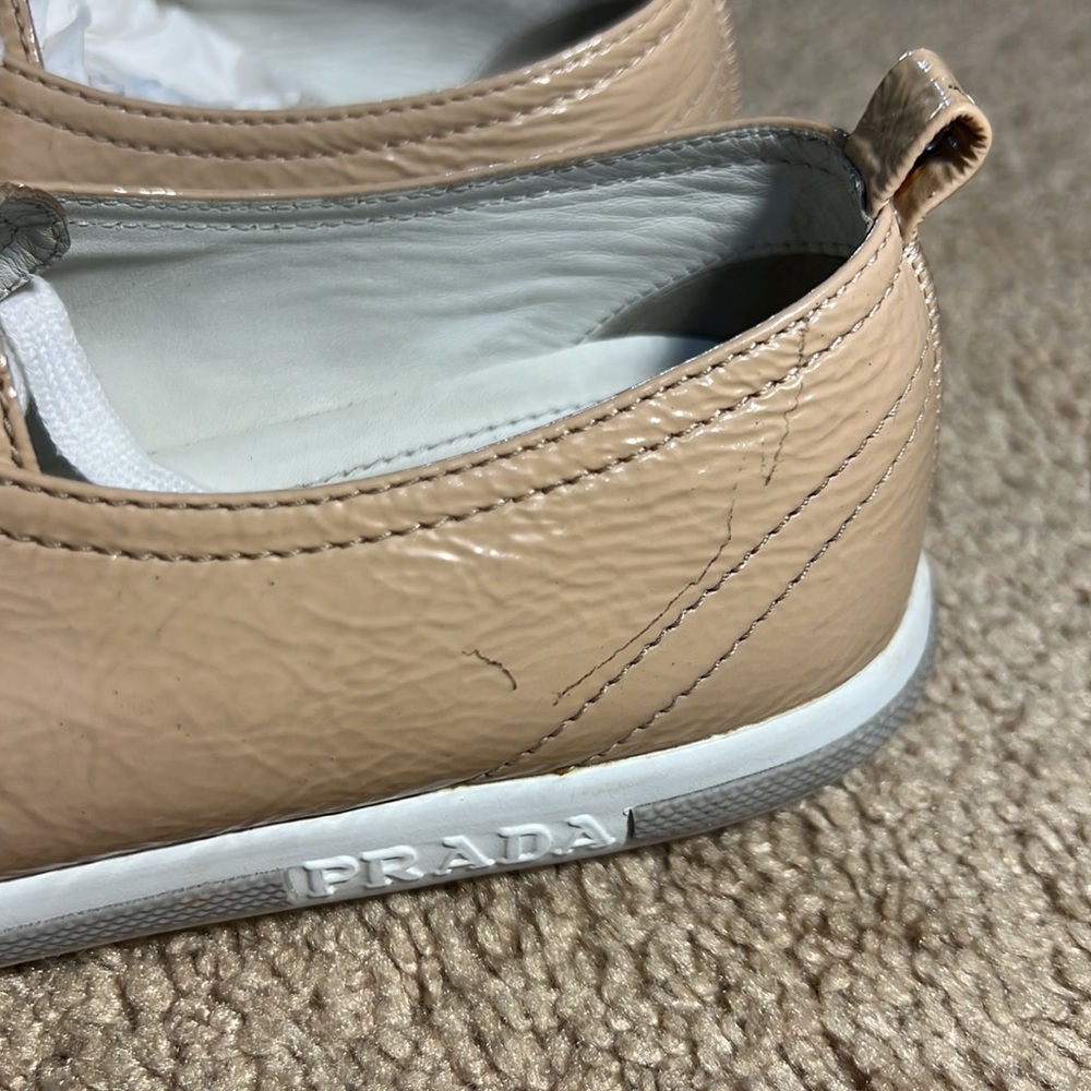 PRADA Sport Patent Leather Nude Cipria Lace Up Sneakers. TV $500 - Picture 8 of 9